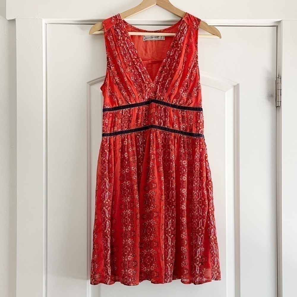 Abercrombie & Fitch Burnt Orange Floral Chiffon Dress - S